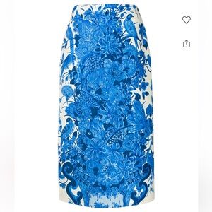 Valentino Garavani Blue and Cream Floral Print Mid Length Skirt